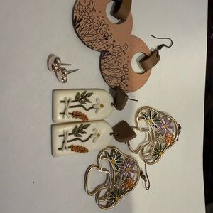 Floral and Geometric Earring Set